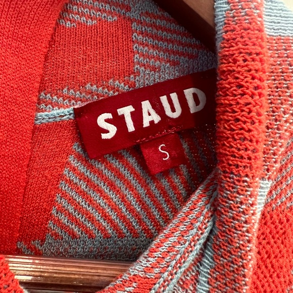 STAUD Red and Blue Checkered Midi Dress, Size S - Picture 3 of 3